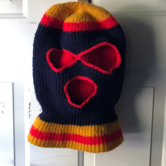 Vintage 70’s Ribbed Knit Striped Adult Full Face Mask Hat - Picture 1 of 2